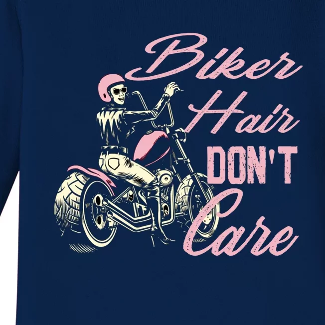 Biker Hair Don't Care Bike Lovers Motorcycle Cool Gift Baby Long Sleeve Bodysuit