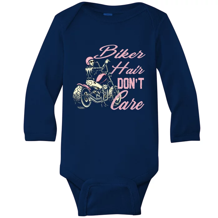 Biker Hair Don't Care Bike Lovers Motorcycle Cool Gift Baby Long Sleeve Bodysuit