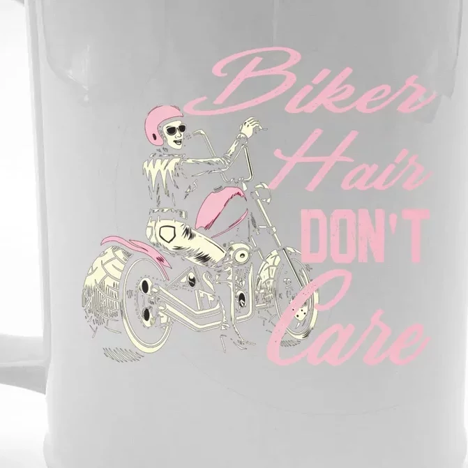 Biker Hair Don't Care Bike Lovers Motorcycle Cool Gift Front & Back Beer Stein