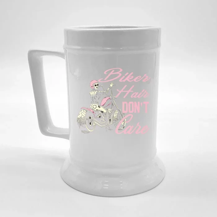 Biker Hair Don't Care Bike Lovers Motorcycle Cool Gift Front & Back Beer Stein