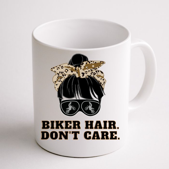 Biker Hair Don't Care For Bike Lovers Messy Bun Mothers Day Cute Gift Front & Back Coffee Mug