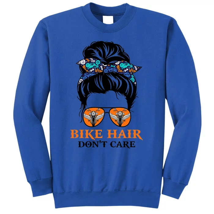 Biker Hair Don't Care For Bike Lovers Messy Bun Mother's Day Gift Sweatshirt