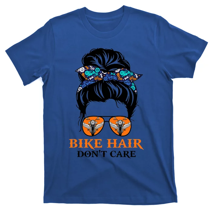 Biker Hair Don't Care For Bike Lovers Messy Bun Mother's Day Gift T-Shirt