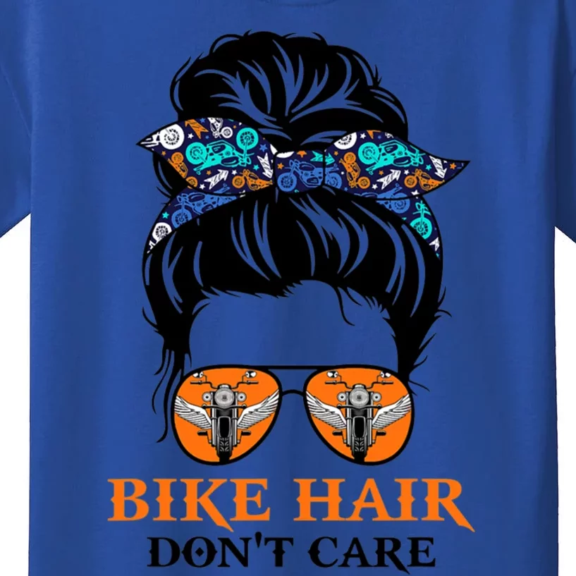 Biker Hair Don't Care For Bike Lovers Messy Bun Mother's Day Gift Kids T-Shirt