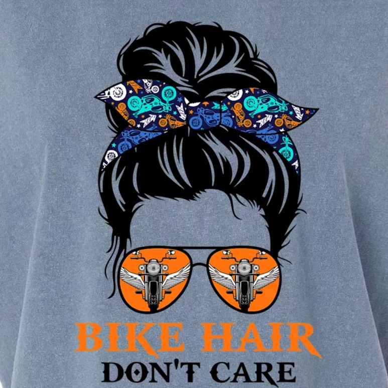 Biker Hair Don't Care For Bike Lovers Messy Bun Mother's Day Gift Garment-Dyed Women's Muscle Tee