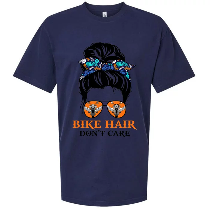 Biker Hair Don't Care For Bike Lovers Messy Bun Mother's Day Gift Sueded Cloud Jersey T-Shirt