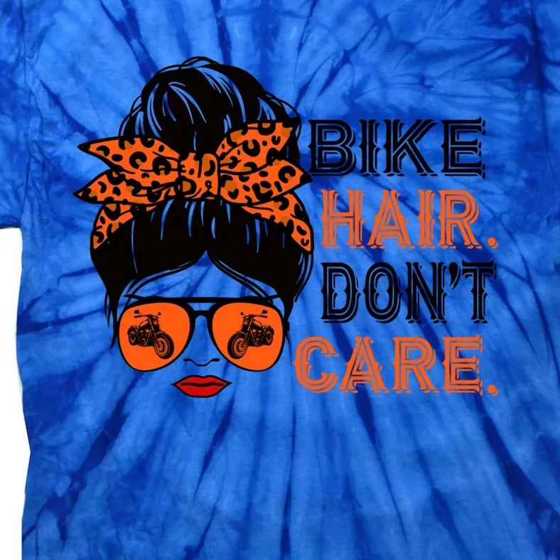 Biker Hair Don't Care For Bike Lovers Messy Bun Mother's Day Gift Tie-Dye T-Shirt