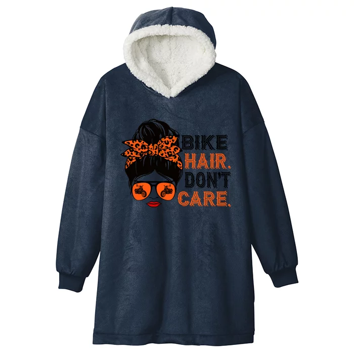 Biker Hair Don't Care For Bike Lovers Messy Bun Mother's Day Gift Hooded Wearable Blanket