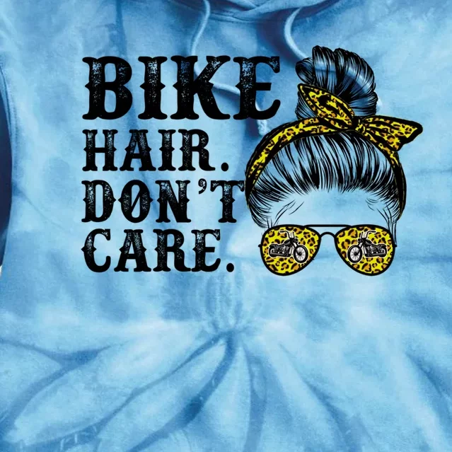 Biker Hair Don't Care For Bike Lovers Messy Bun Cool Gift Tie Dye Hoodie