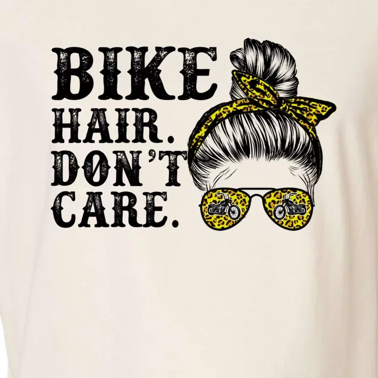 Biker Hair Don't Care For Bike Lovers Messy Bun Cool Gift Garment-Dyed Women's Muscle Tee