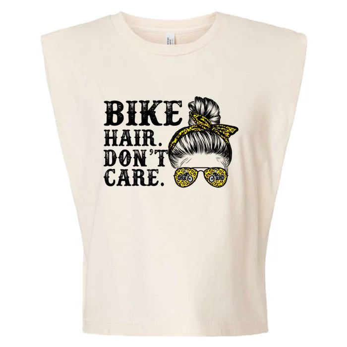 Biker Hair Don't Care For Bike Lovers Messy Bun Cool Gift Garment-Dyed Women's Muscle Tee