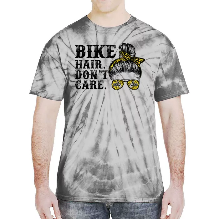 Biker Hair Don't Care For Bike Lovers Messy Bun Cool Gift Tie-Dye T-Shirt