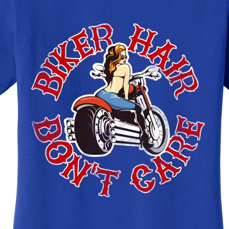 Biker Hair Don't Care Funny Ladies Motorcycle Gift Women's T-Shirt