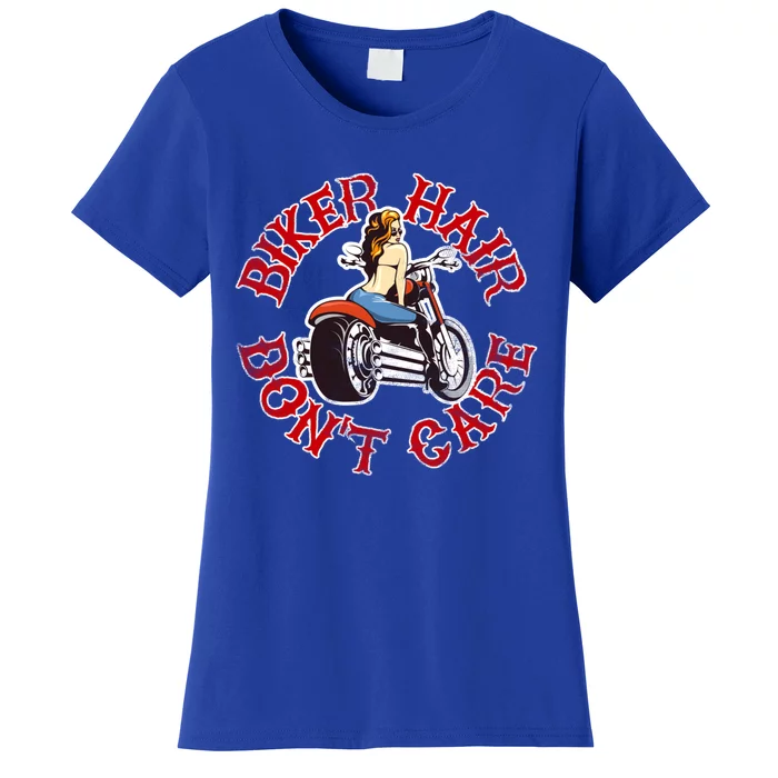 Biker Hair Don't Care Funny Ladies Motorcycle Gift Women's T-Shirt