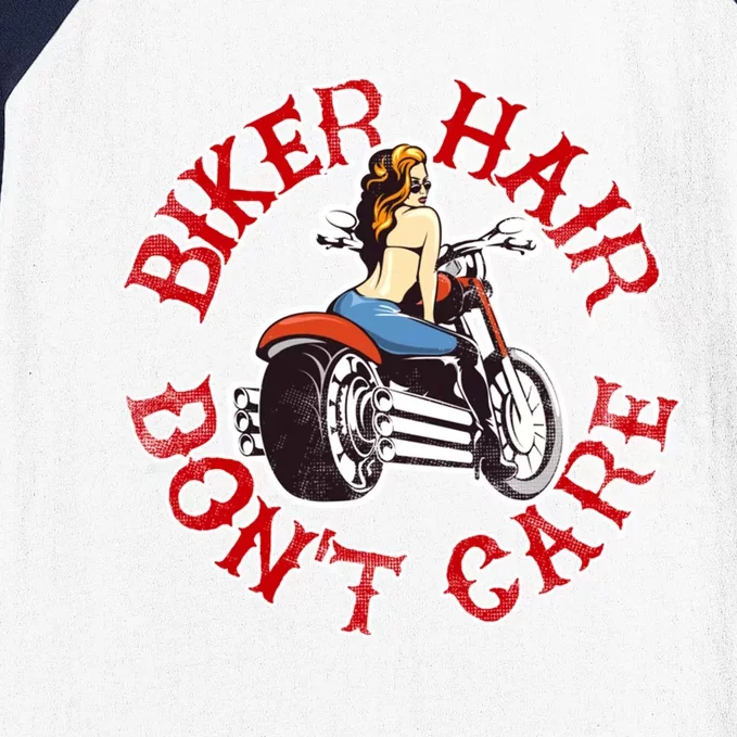 Biker Hair Don't Care Funny Ladies Motorcycle Gift Baseball Sleeve Shirt