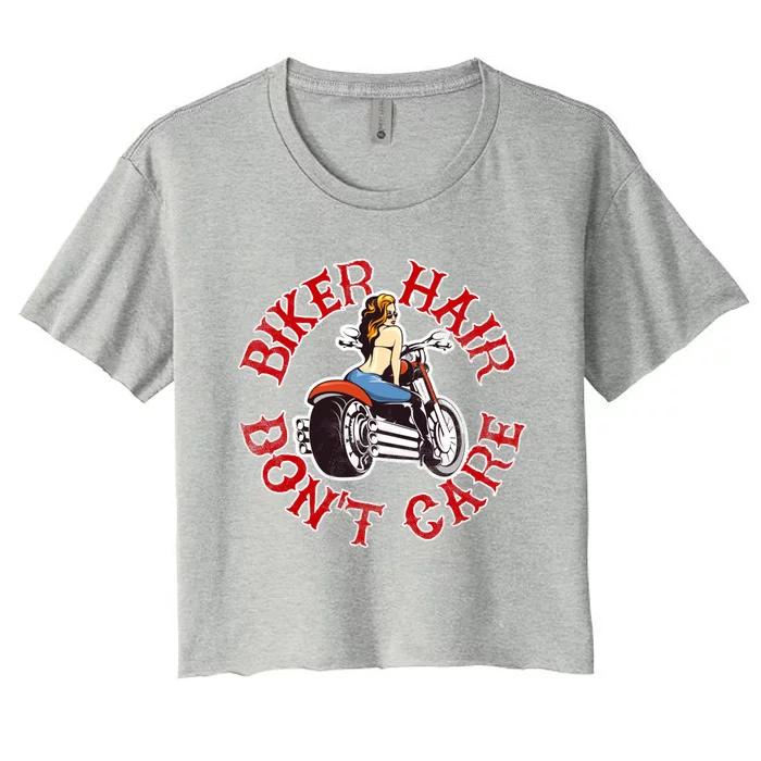 Biker Hair Don't Care Funny Ladies Motorcycle Gift Women's Crop Top Tee