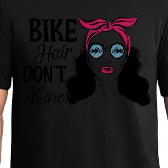 Biker Hair Don't Care Gift For Bike Lovers Messy Bun Gift Pajama Set