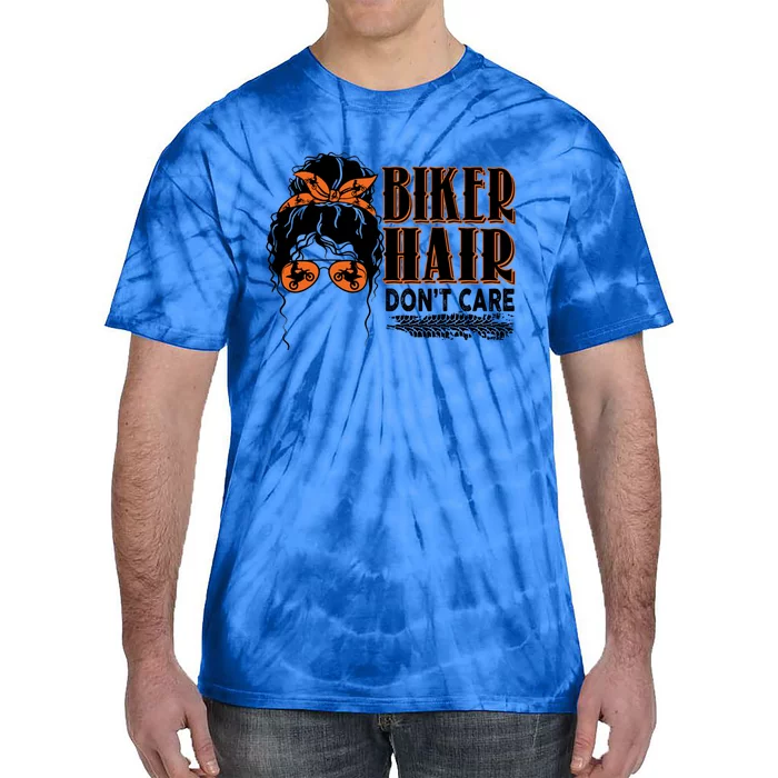 Biker Hair Don't Care Gift For Bike Lovers Messy Bun Funny Gift Tie-Dye T-Shirt