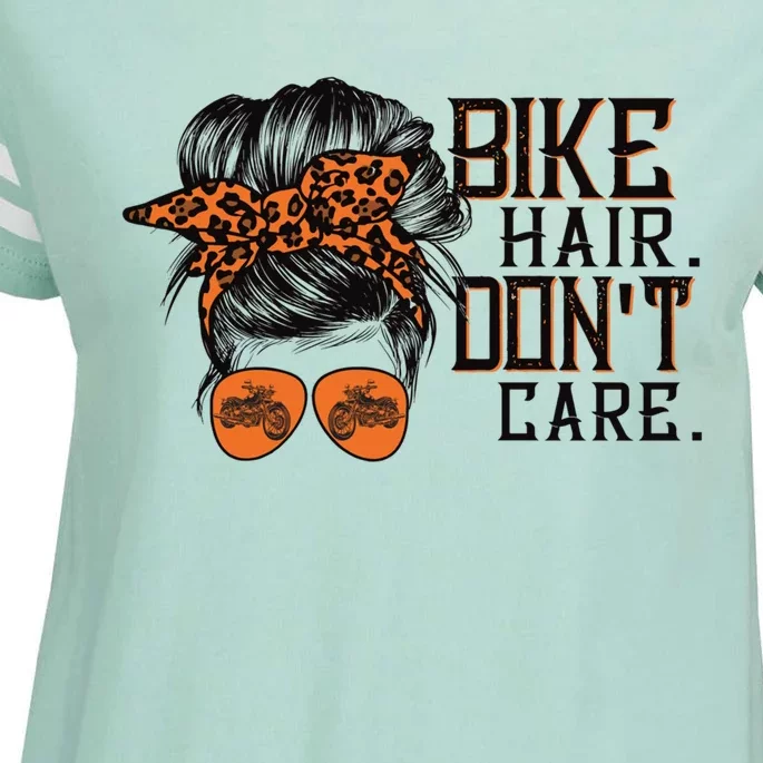 Biker Hair Don't Care Gift For Bike Lovers Messy Bun Gift Enza Ladies Jersey Football T-Shirt