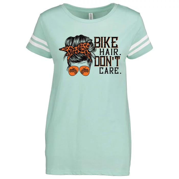 Biker Hair Don't Care Gift For Bike Lovers Messy Bun Gift Enza Ladies Jersey Football T-Shirt