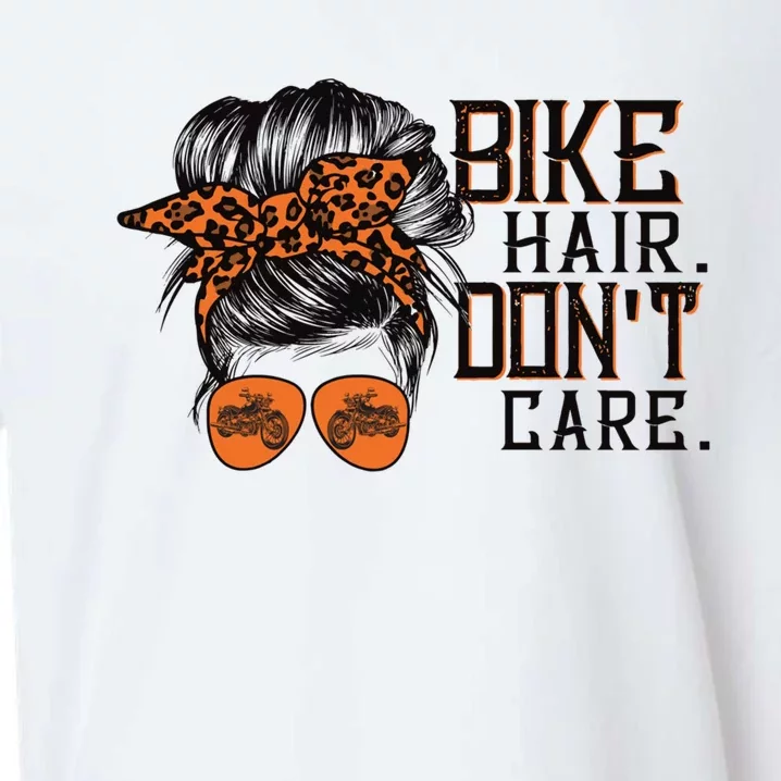 Biker Hair Don't Care Gift For Bike Lovers Messy Bun Gift Sueded Cloud Jersey T-Shirt