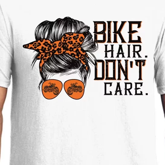 Biker Hair Don't Care Gift For Bike Lovers Messy Bun Gift Pajama Set