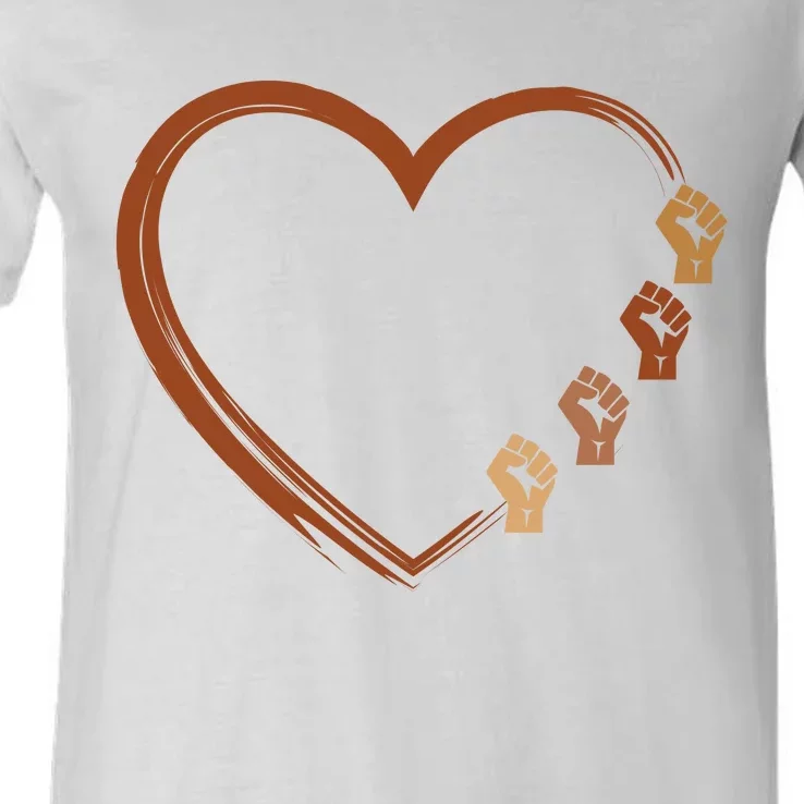 Black History Diversity Heart V-Neck T-Shirt