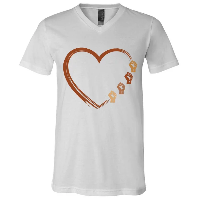 Black History Diversity Heart V-Neck T-Shirt