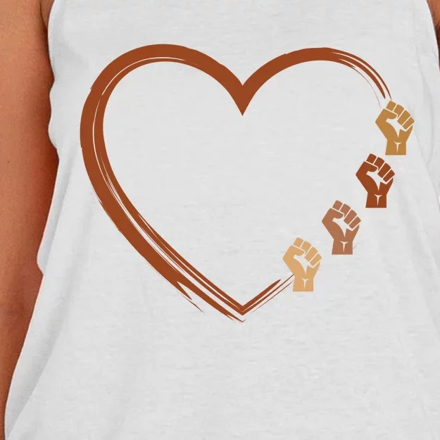 Black History Diversity Heart Women's Knotted Racerback Tank