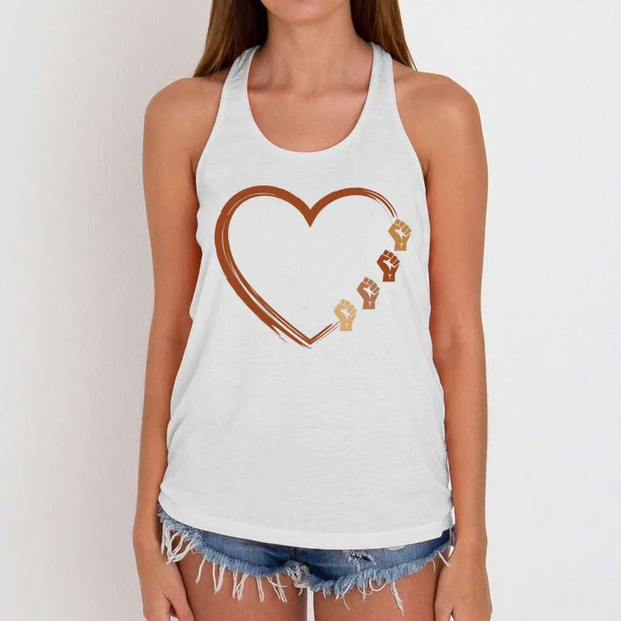 Black History Diversity Heart Women's Knotted Racerback Tank