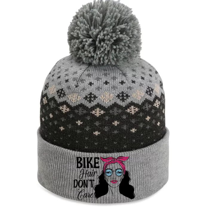 Biker Hair Don't Care Gift For Bike Lovers Messy Bun Cool Gift The Baniff Cuffed Pom Beanie