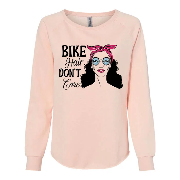 Biker Hair Don't Care Gift For Bike Lovers Messy Bun Cool Gift Womens California Wash Sweatshirt