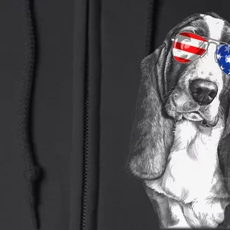 Basset Hound Dog Sunglasses Flag American 4th Of July Funny Full Zip Hoodie