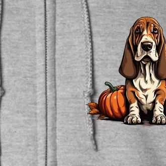 Basset Hound Dog Pumpkin Lazy Halloween Party Costume Full Zip Hoodie