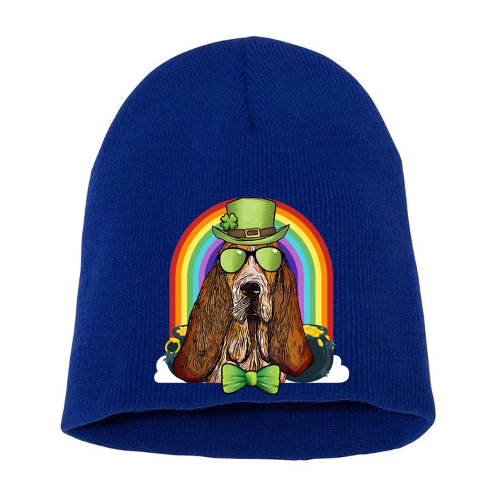 Basset Hound Dog Leprechaun Funny St Patricks Day Gift Short Acrylic Beanie