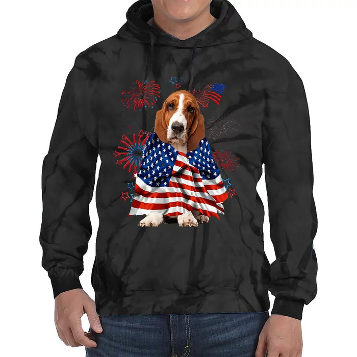 Basset Hound Dog American Usa Flag 4th Of July Tie Dye Hoodie