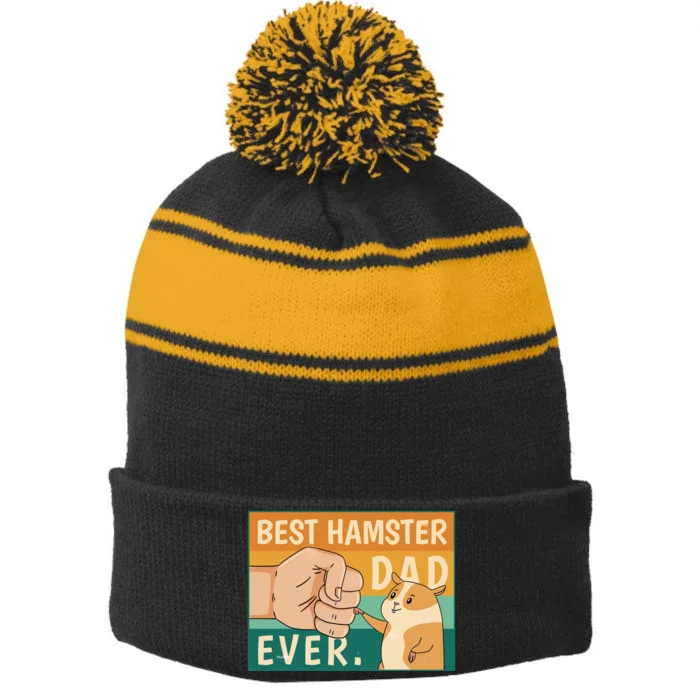 Best Hamster Dad Ever Retro Stripe Pom Pom Beanie