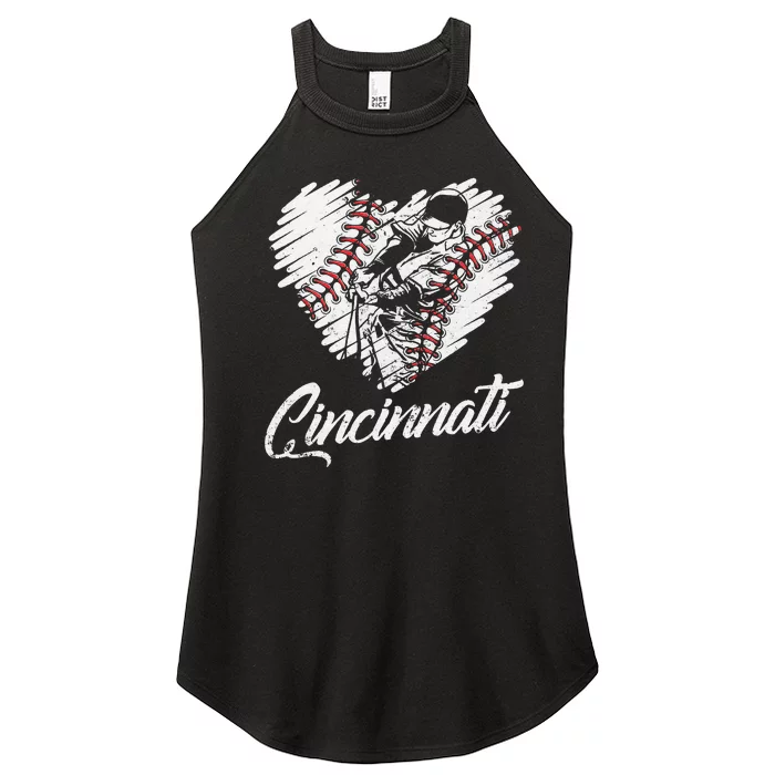 Baseball Heart Distressed Vintage Baseball Fans Women’s Perfect Tri Rocker Tank