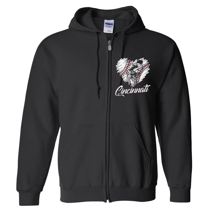 Baseball Heart Distressed Vintage Baseball Fans Full Zip Hoodie