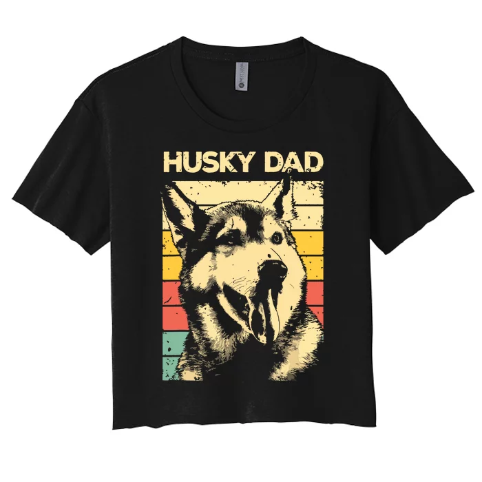 Best Husky Design For Dad Men Siberian Husky Pet Dog Lovers Women's Crop Top Tee