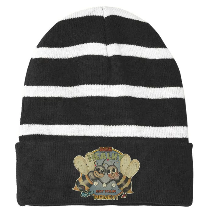 Bee Healthy Eat Your Honey Striped Beanie with Solid Band