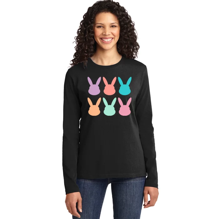 Bunny Head Easter Holiday Ladies Long Sleeve Shirt