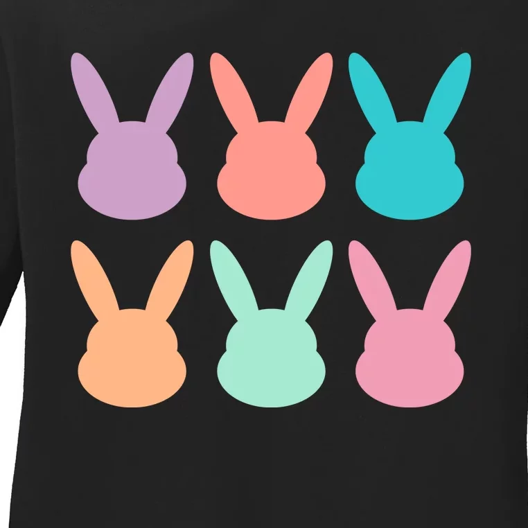 Bunny Head Easter Holiday Ladies Long Sleeve Shirt