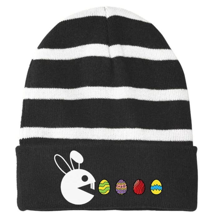 Bunny Happy Easter Egg Hunting VideoGame Gamer Striped Beanie with Solid Band