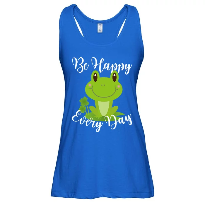 Be Happy Every Day Cute Frog Graphic Motivational Quote Gift Ladies Essential Flowy Tank