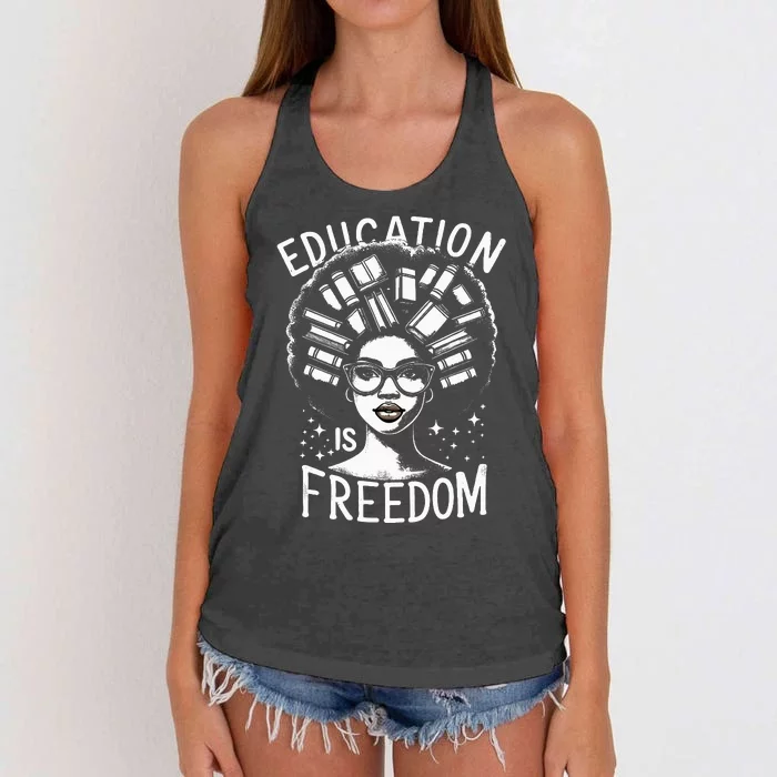 Black History Education Is Freedom Books Women's Knotted Racerback Tank