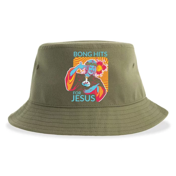 Bong Hits For Jesus Funny THC Stoner Gift Sustainable Bucket Hat