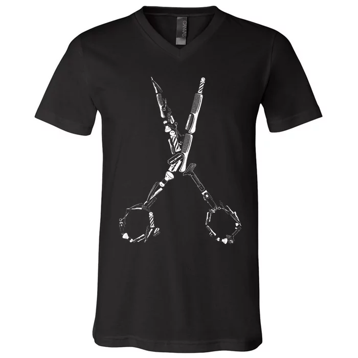 Barber Hairdresser For Barbershop Owner Gift Haircut Stylist V-Neck T-Shirt