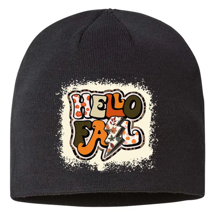 Bleached Hello Fall Autumn Vibes Retro Groovy 8 1/2in Sustainable Knit Beanie