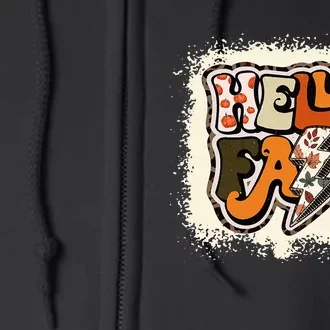 Bleached Hello Fall Autumn Vibes Retro Groovy Full Zip Hoodie